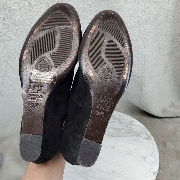 AGL Attilio Giusti Leombruni Shoes Womens 37.5 US 7.5 Black Leather Wedge *GUC* - Picture 7 of 11